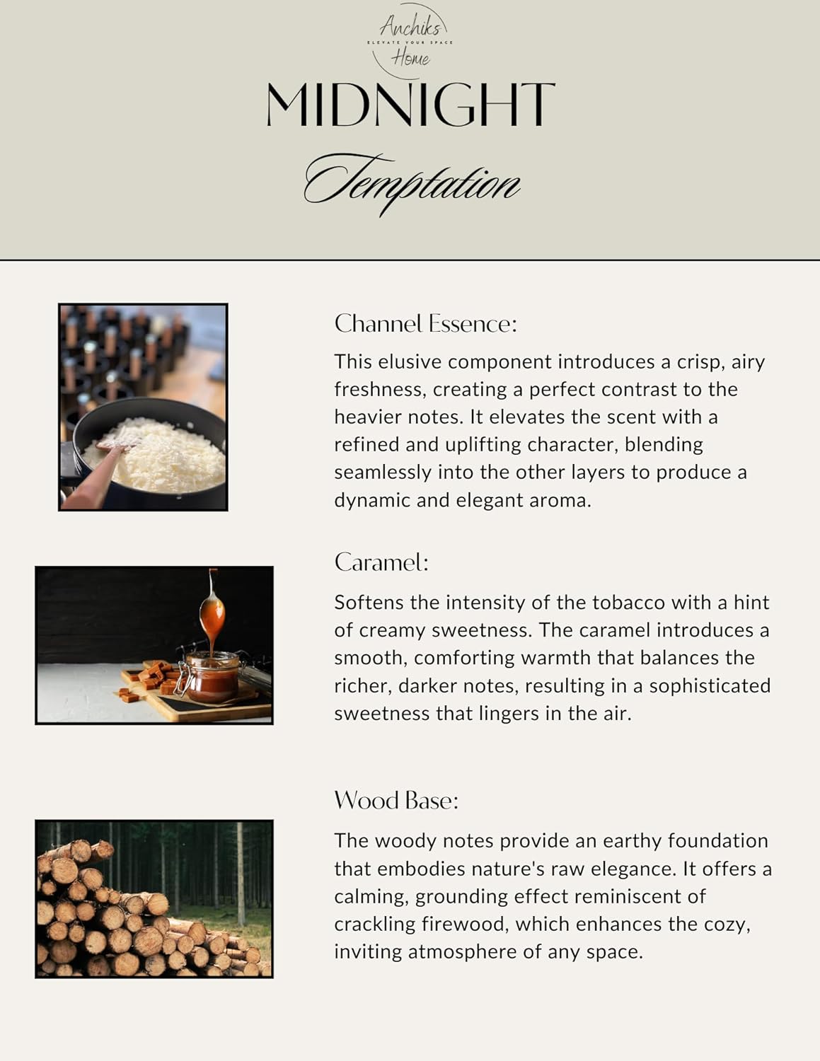 Midnight Temptation Fall Candle – Luxury 100% Soy Wax, Wood Wick, Black Jar, 8 oz – Rich Woody Tobacco, Caramel & Chanel-Inspired Scent – Strongly Scented Candle for Home, Office & Gifts