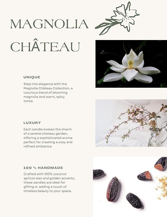 Magnolia Château – 7 oz Luxury Coconut Apricot Wax Candle